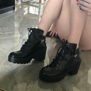 Nastygal Black Patent leather combat  boots